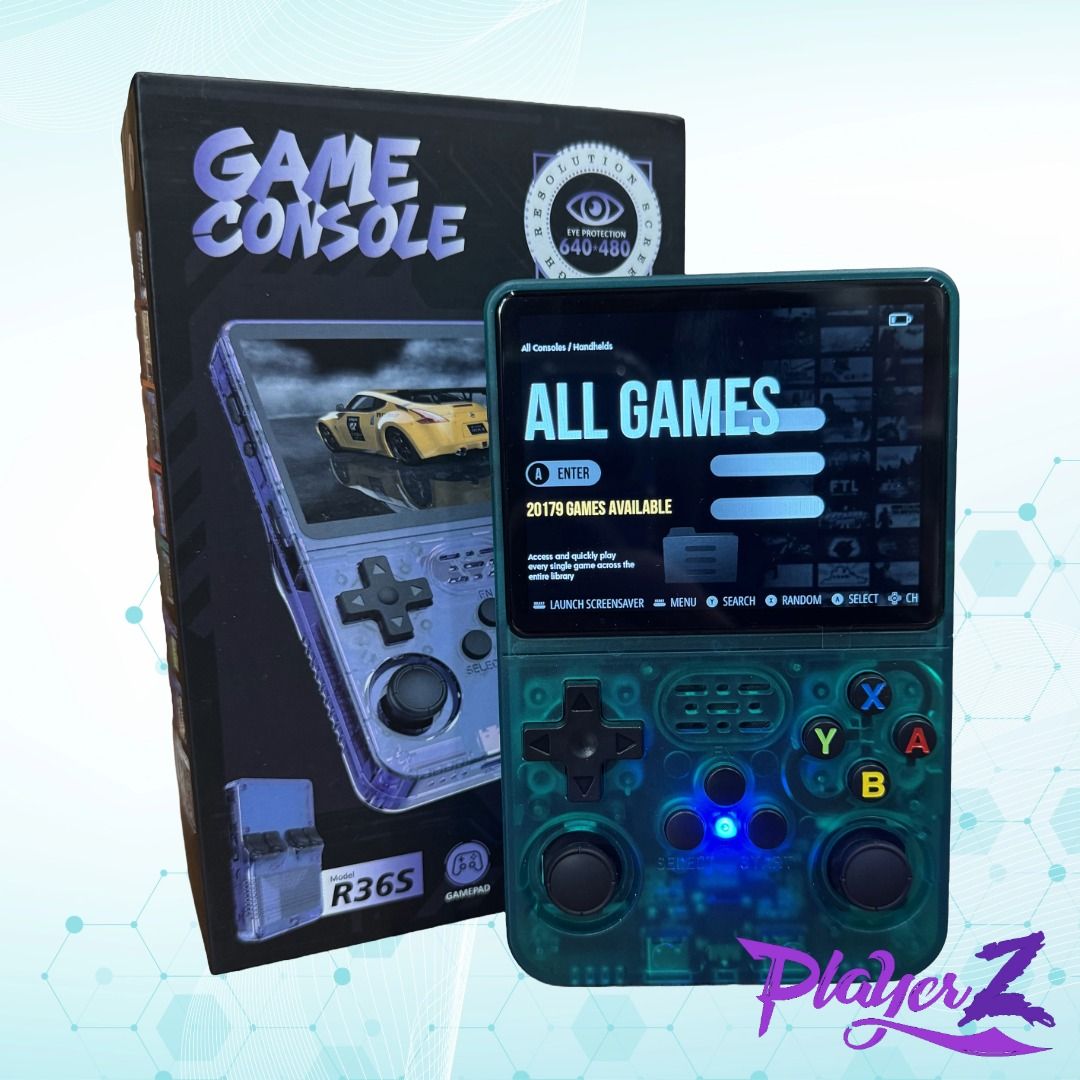 R36S Retro Emulátor Kézikonzol – Transzparens Türkiz