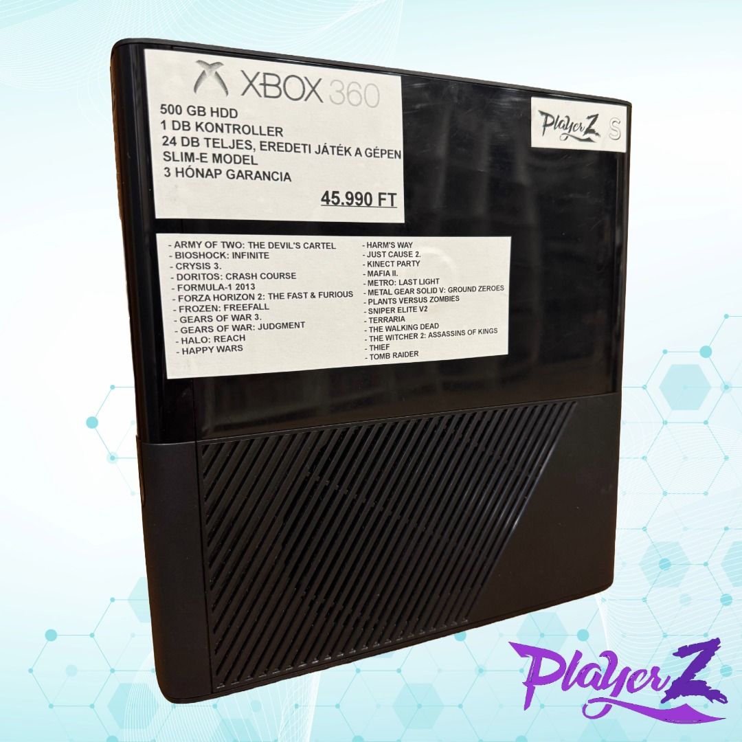 Xbox 360 Slim-E 500GB – 24 db Ajándék játékkal a gépen
